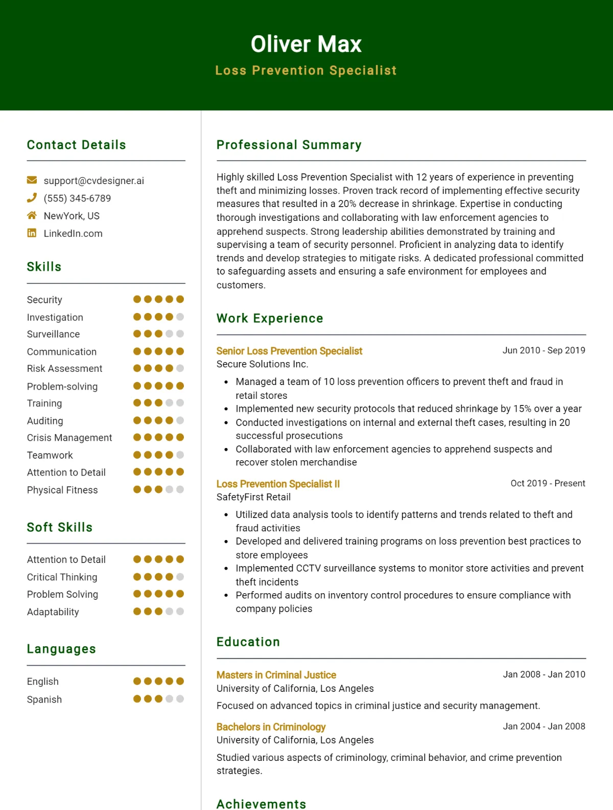 Loss Prevention Specialist CV Example