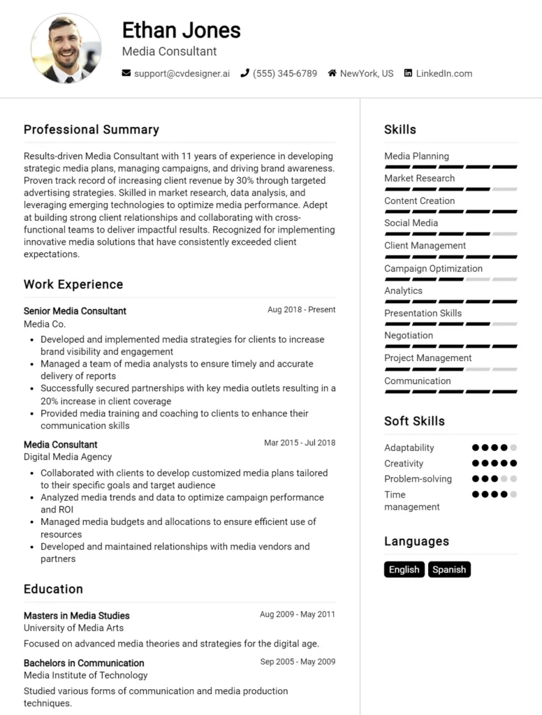 Media Consultant CV Example