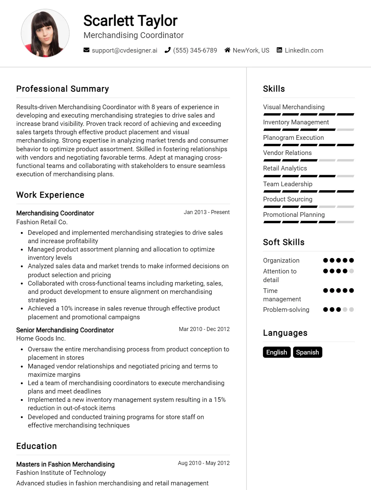 Merchandising Coordinator CV Example
