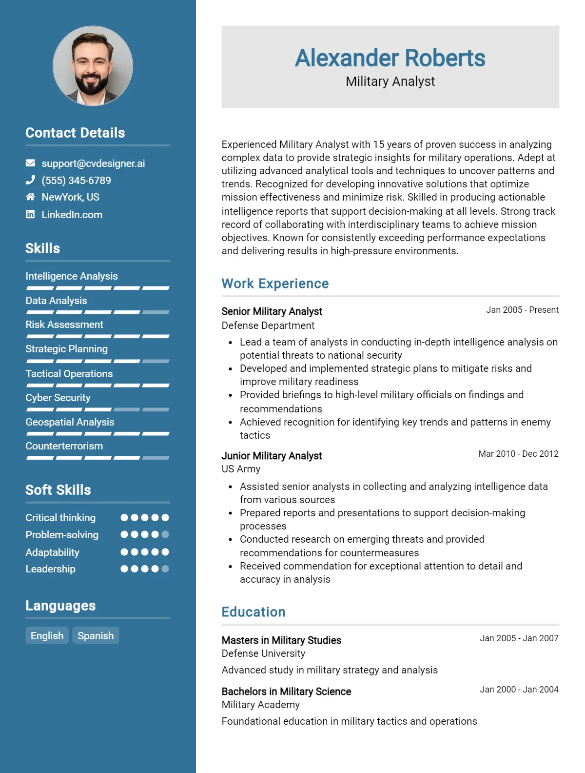 Military Analyst CV Example