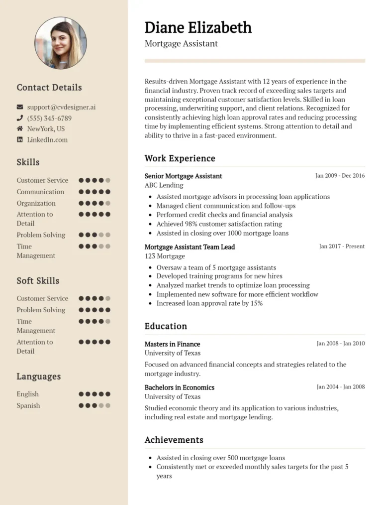10 Mortgage Assistant CV Examples And Free Templates For 2025