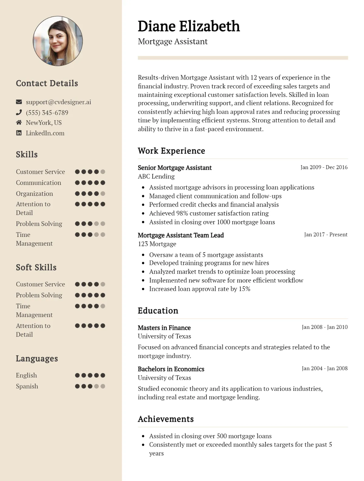 Mortgage Assistant CV Example