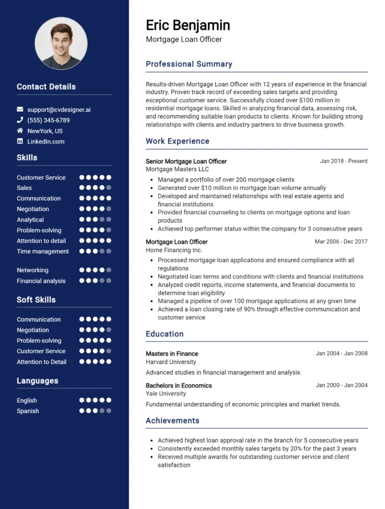 12 Mortgage Loan Officer CV Examples And Free Templates For 2025