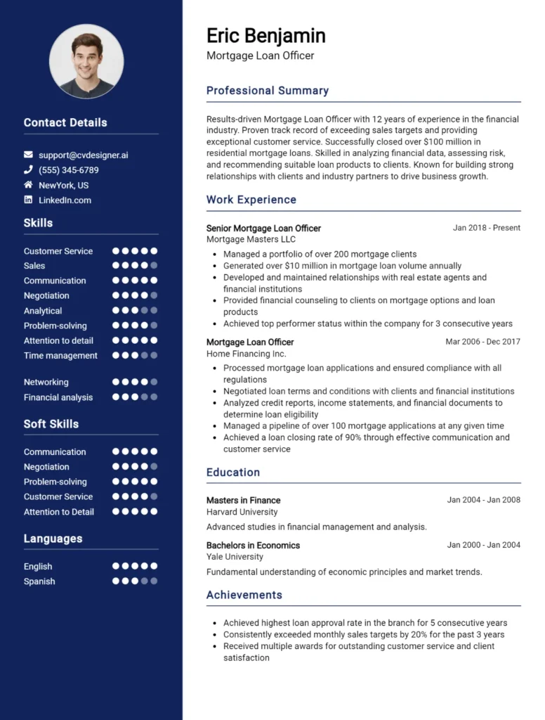 Mortgage Loan Officer CV Example