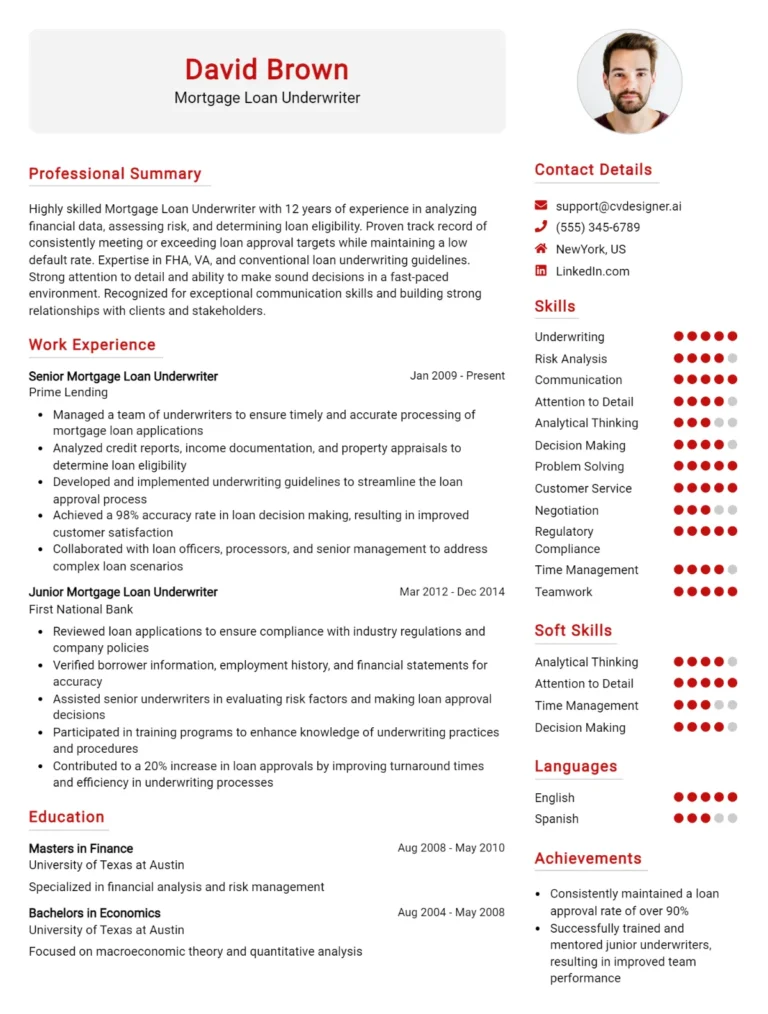 Mortgage Loan Underwriter CV Example For 2025: Samples & Best Practices