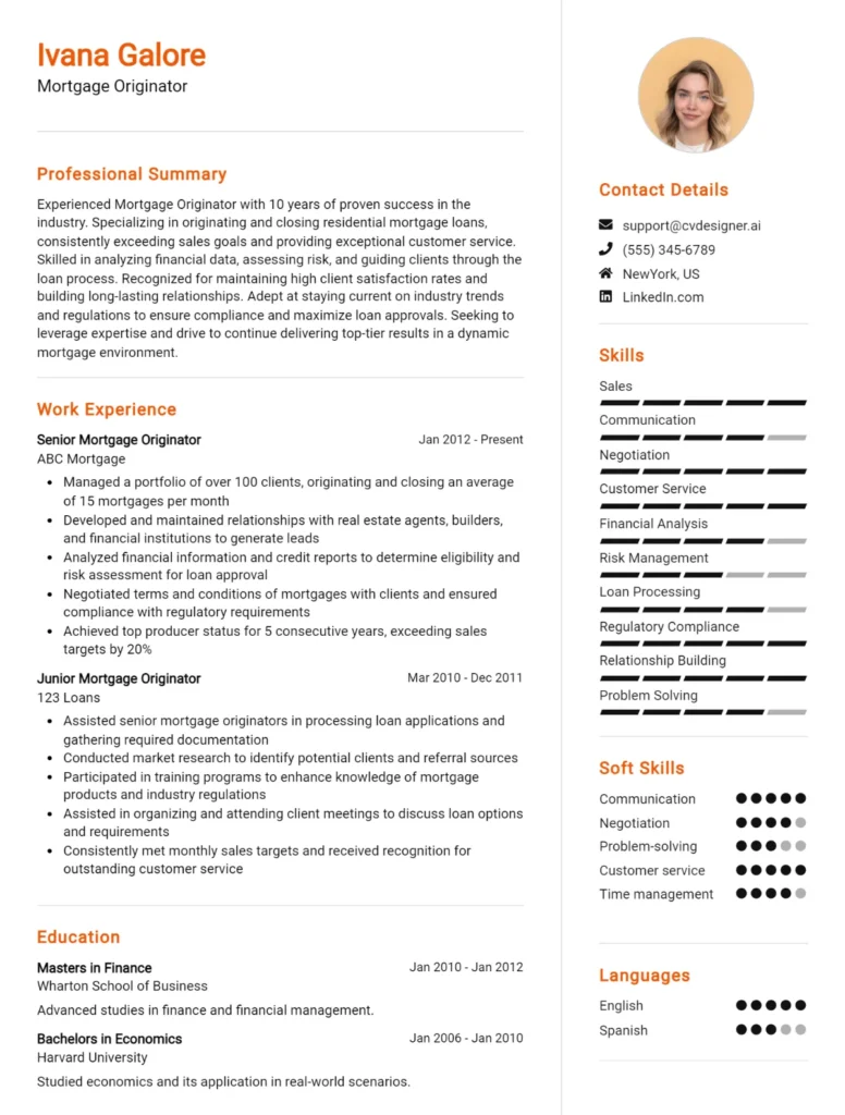 Mortgage Originator CV Example