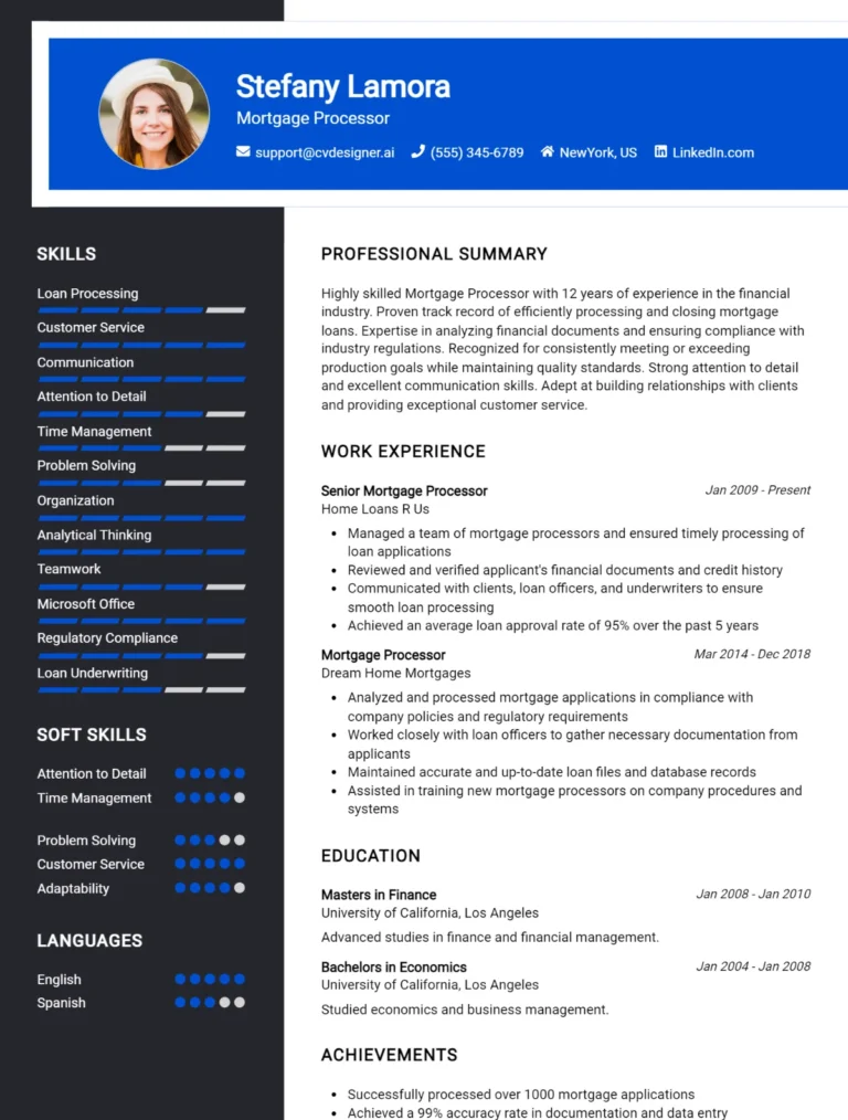 8 Mortgage Processor CV Examples And Free Templates For 2025