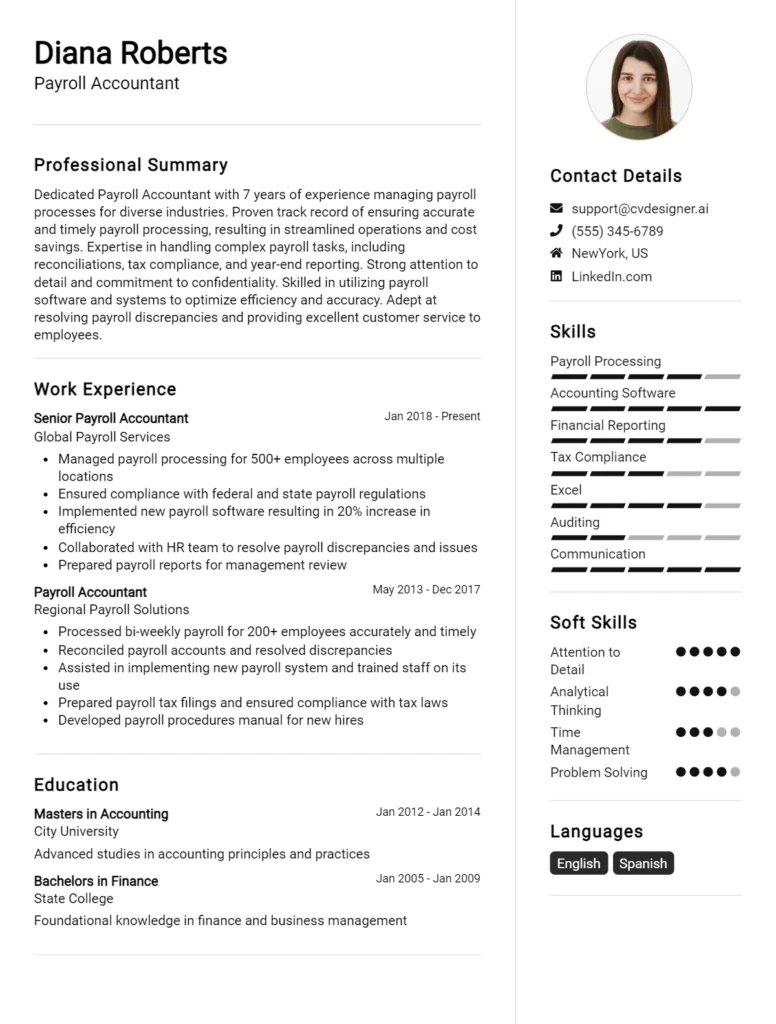 Payroll Accountant CV Example