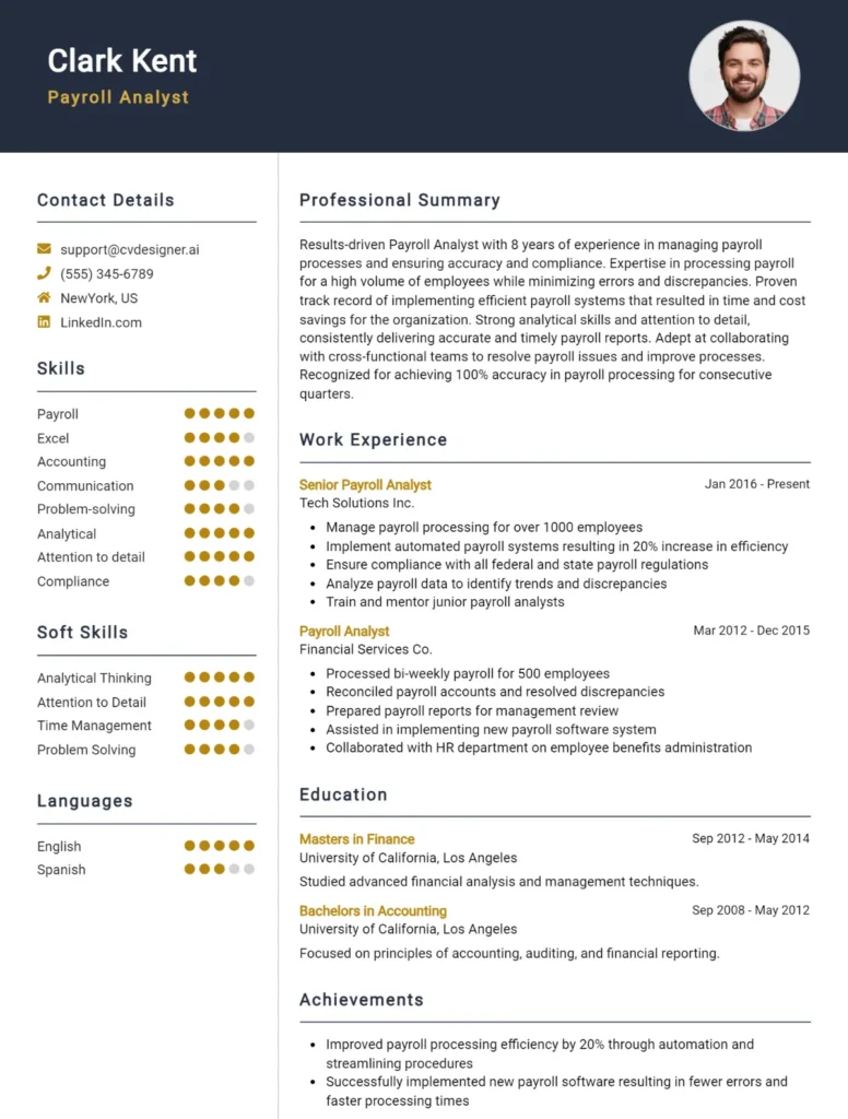 Payroll Analyst CV Example
