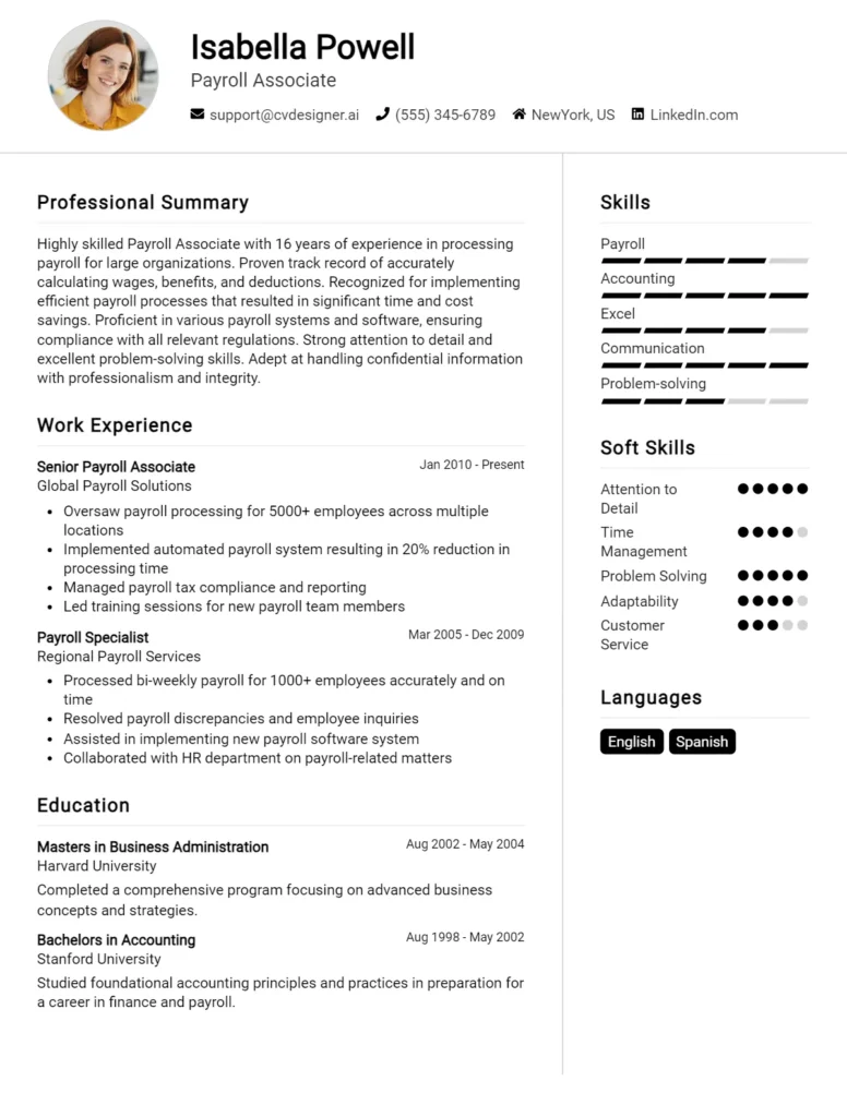 Payroll Associate CV Example