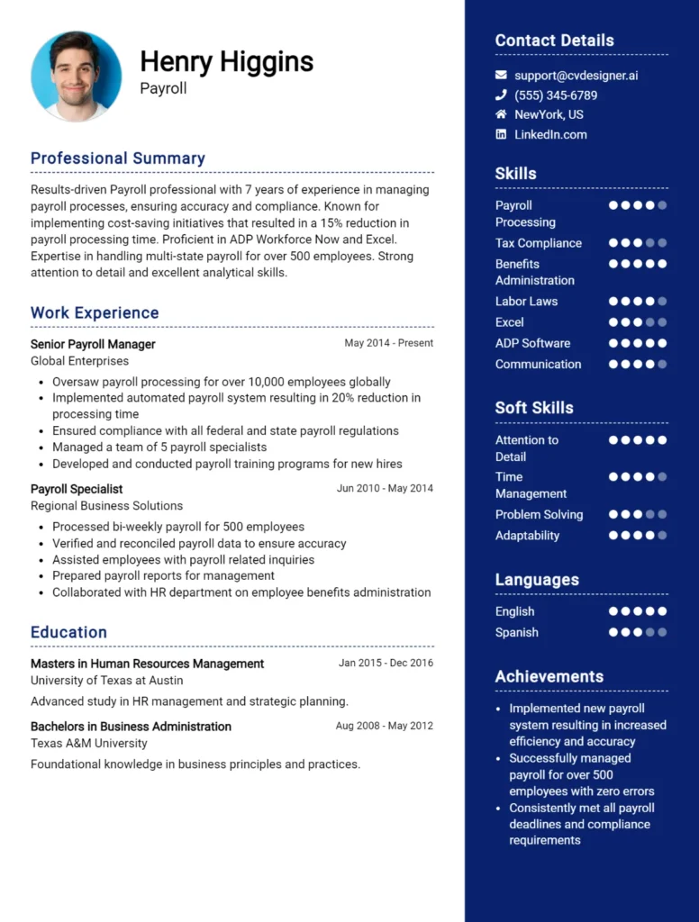 Payroll CV Example