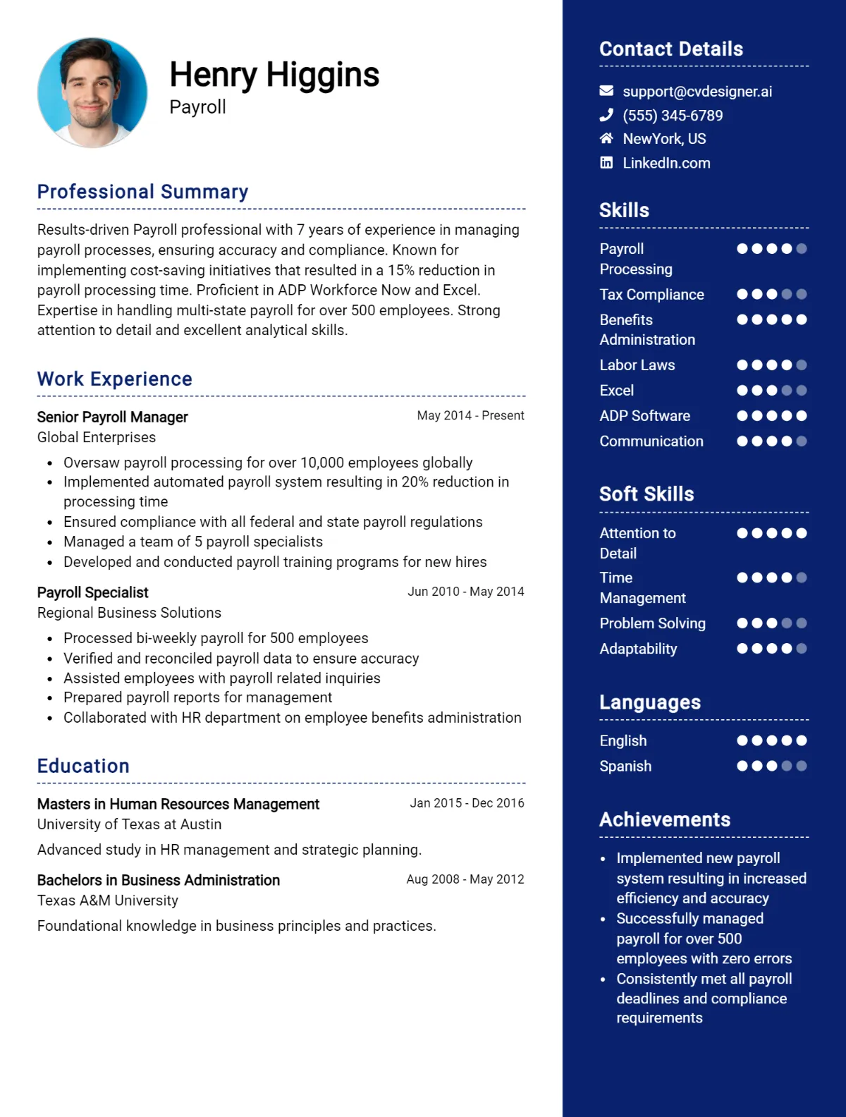 Payroll CV Example