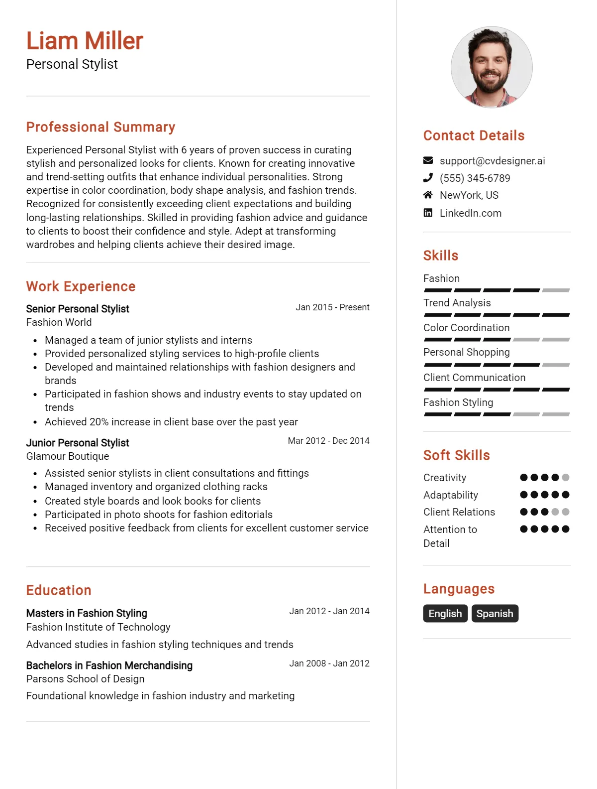 Personal Stylist CV Example For 2024: Top Tips & Samples - CVDesigner.ai