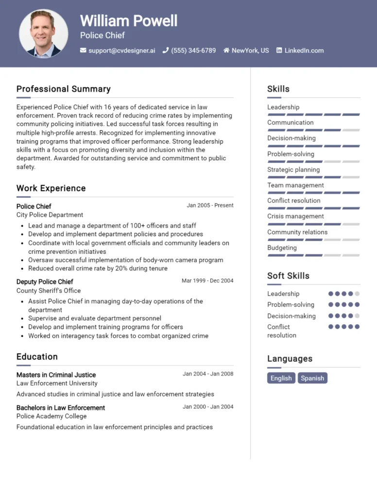 Police Chief CV Example