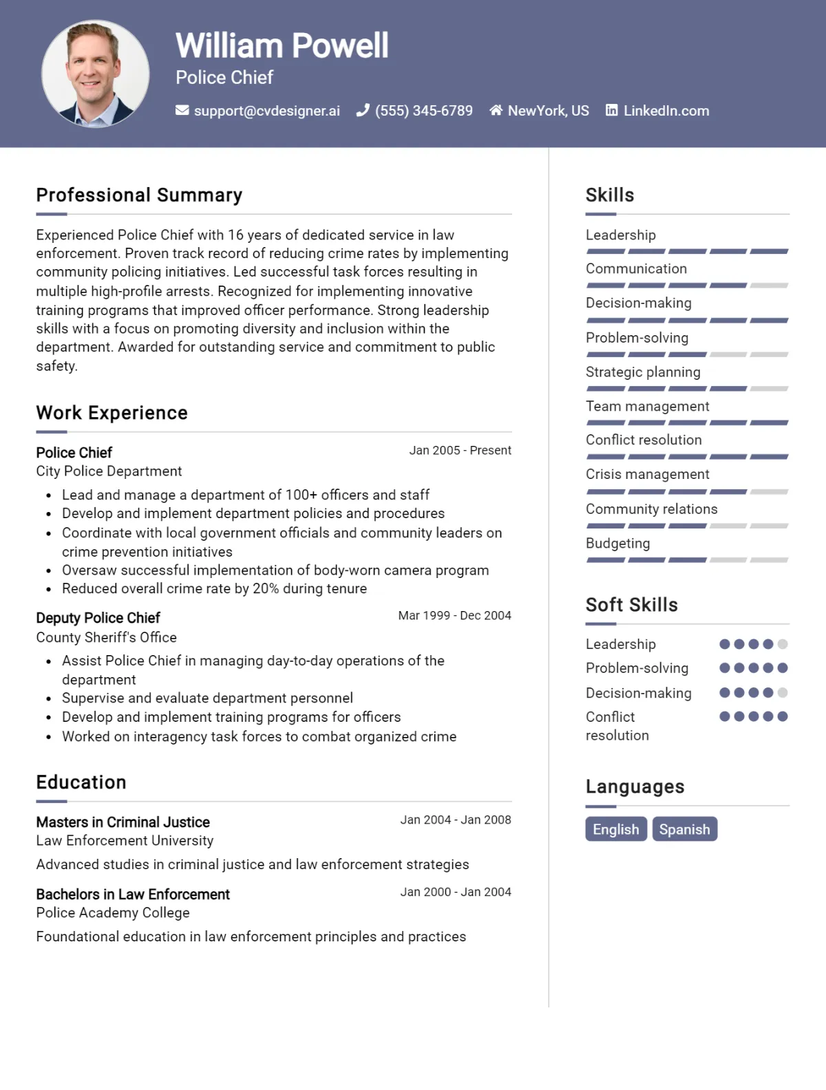 Police Chief CV Example