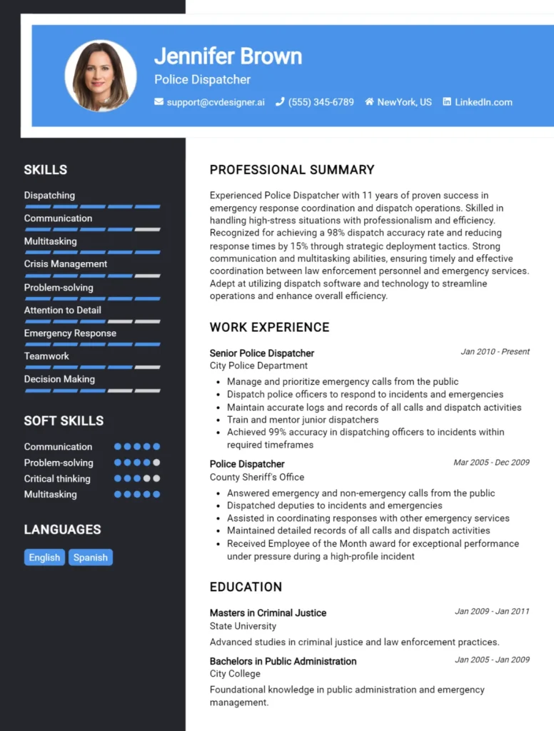 Police Dispatcher CV Example