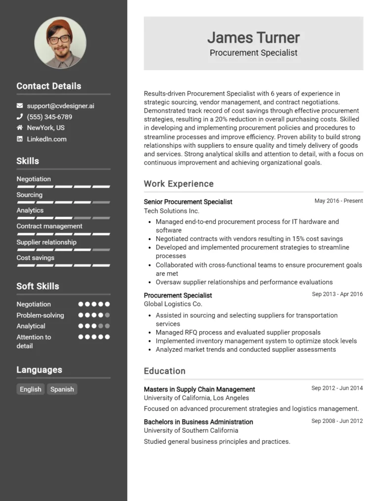 Procurement Specialist CV Example & Templates for 2025