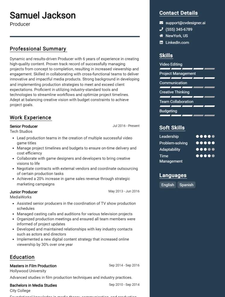 Producer CV Example For 2025: Best Tips & Templates