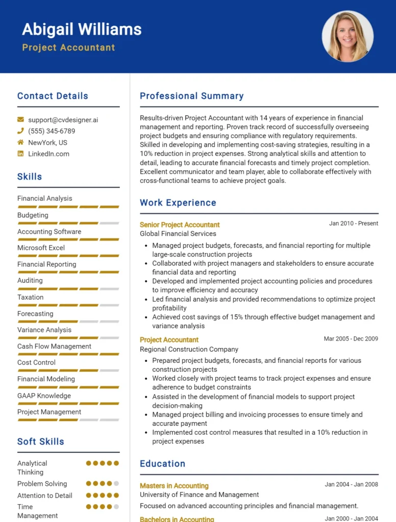 Project Accountant CV Example