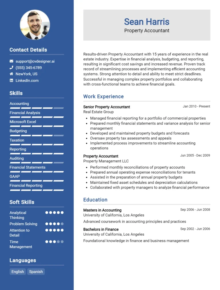 Property Accountant CV Example For 2025: Strategies & Templates