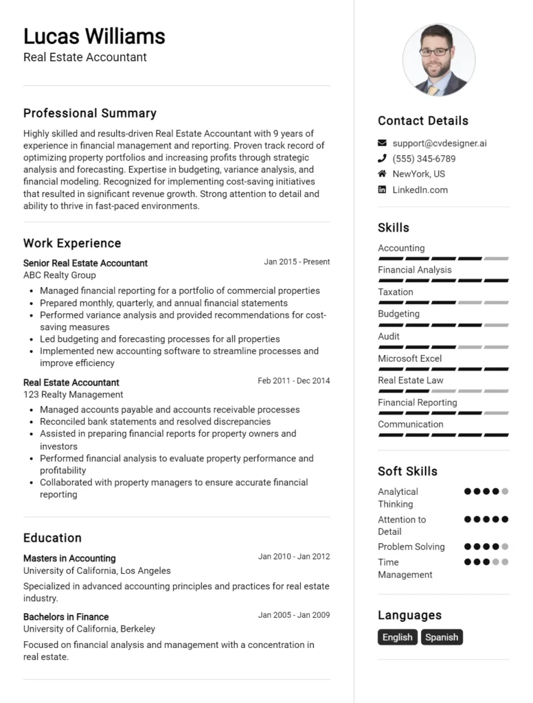 Real Estate Accountant CV Example