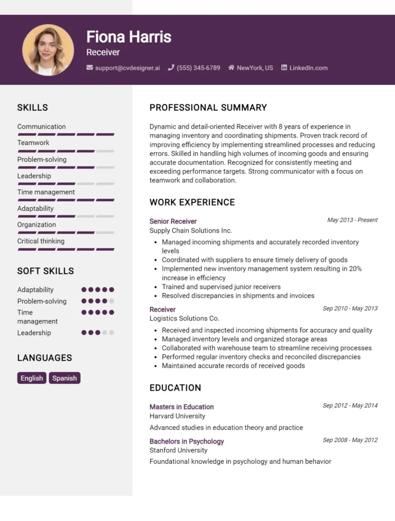 Receiver CV Example For 2025: Tips & Templates
