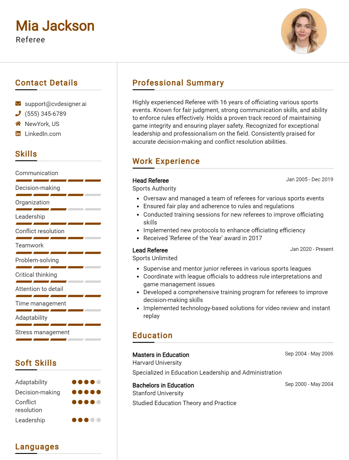 Referee CV Example For 2024: How to Craft a Winning CV - CVDesigner.ai