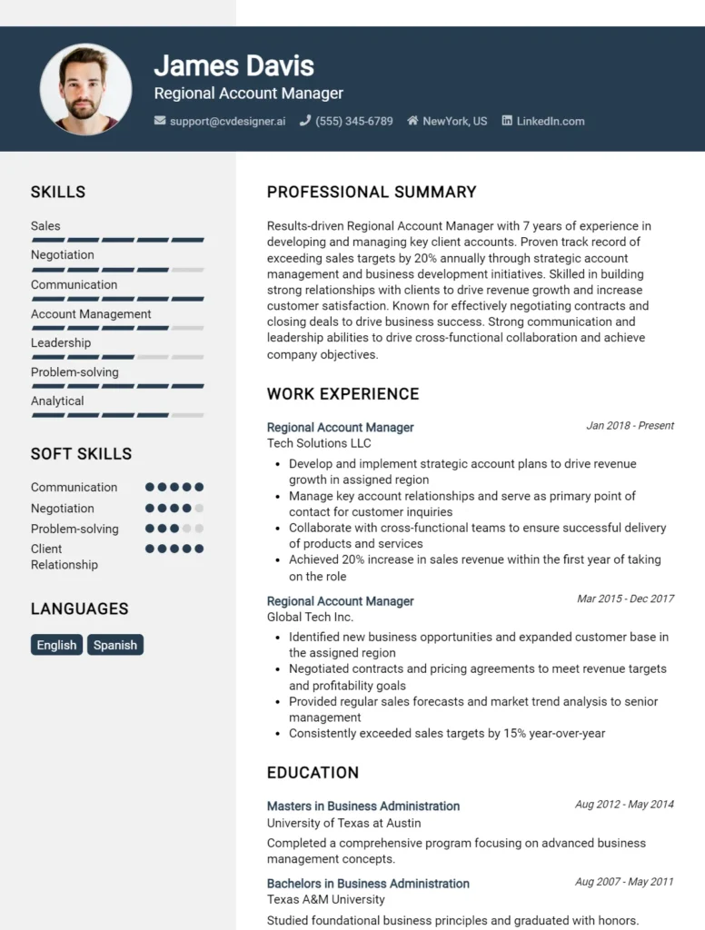 Regional Account Manager CV Example