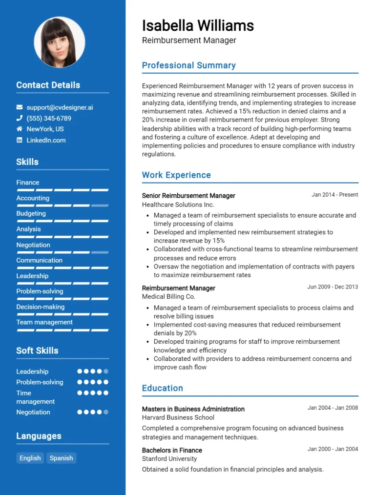 Reimbursement Manager CV Example For 2025: Effective CV Writing Tips