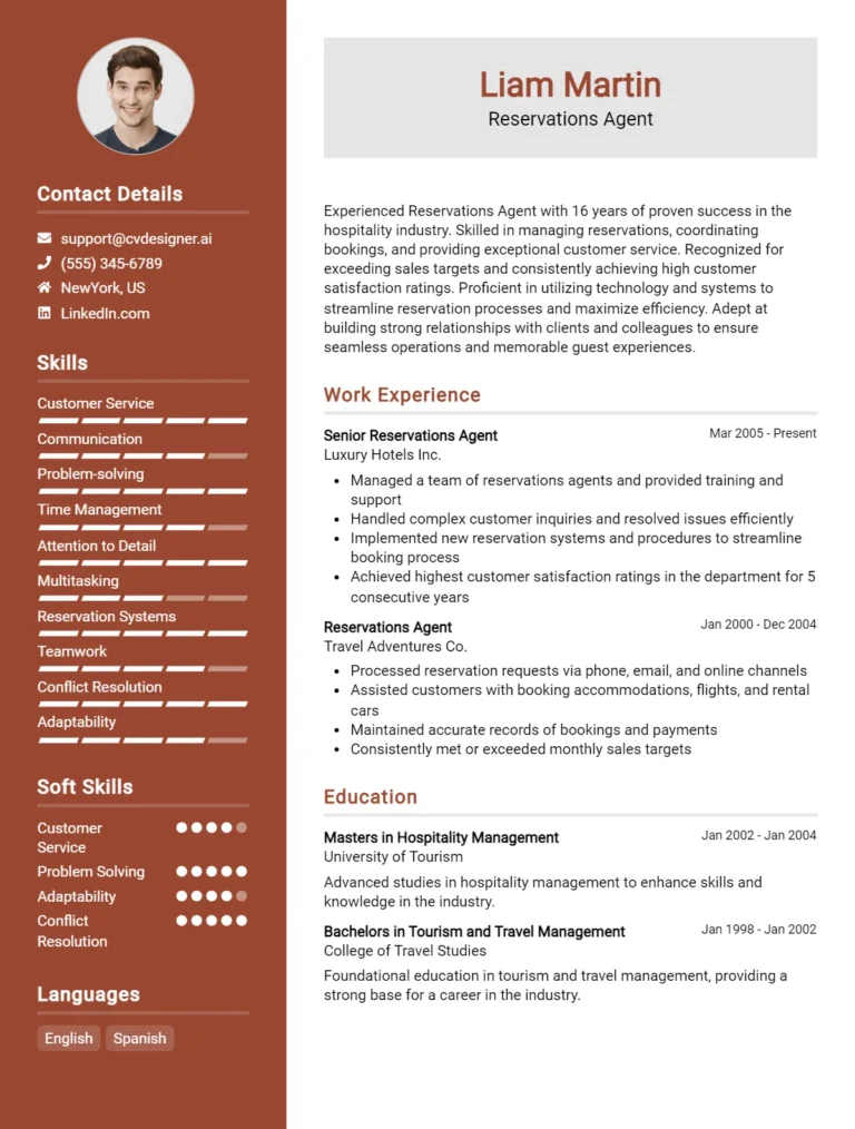 Reservations Agent CV Example For 2025: Effective CV Writing Tips