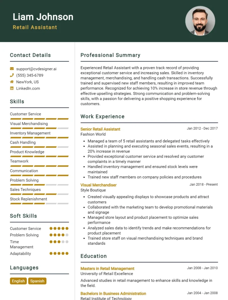 Retail Assistant CV Example