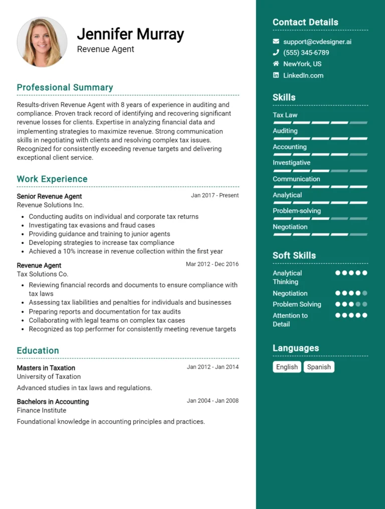 Revenue Agent CV Example For 2025: Best Formatting Tips