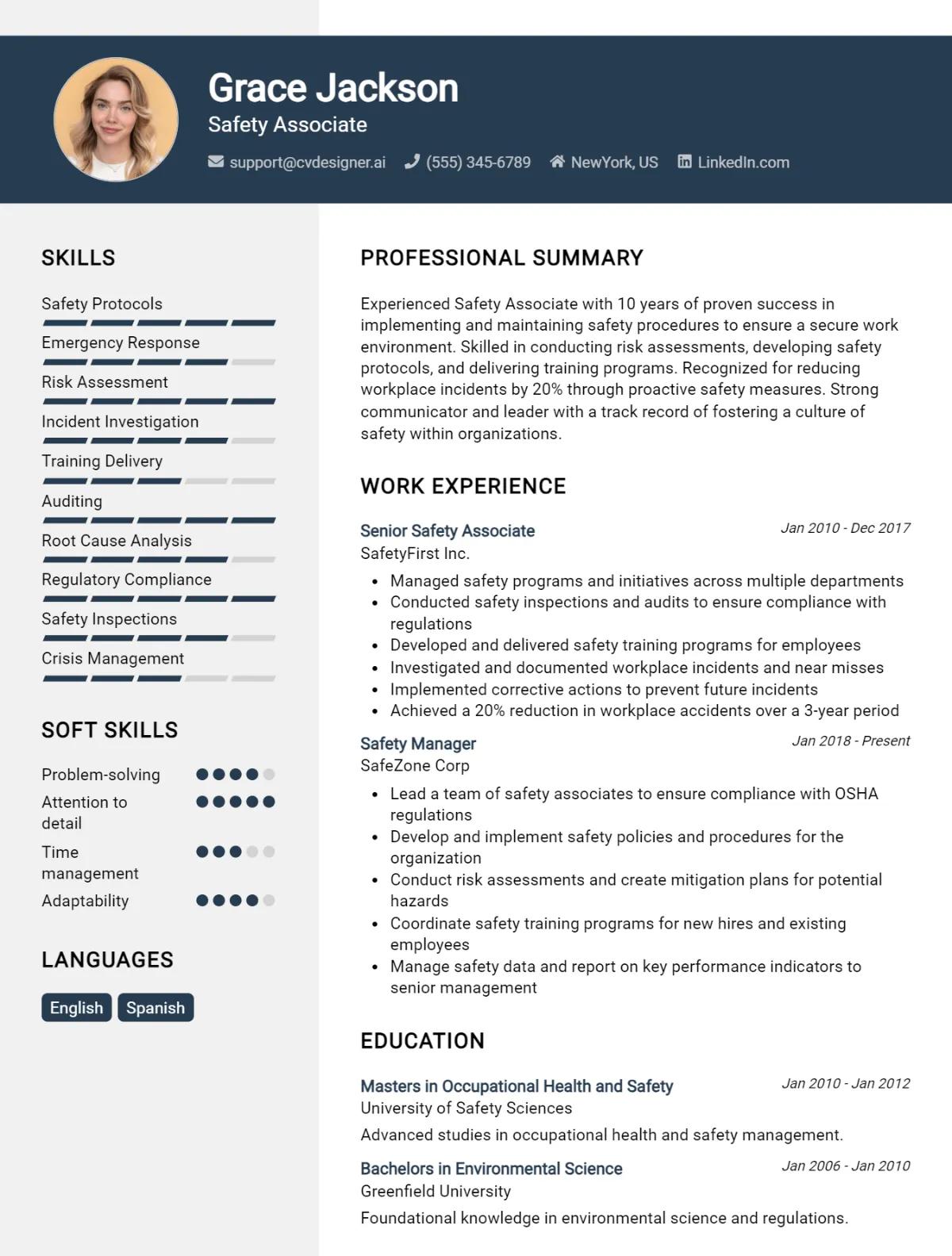 Safety Associate CV Example