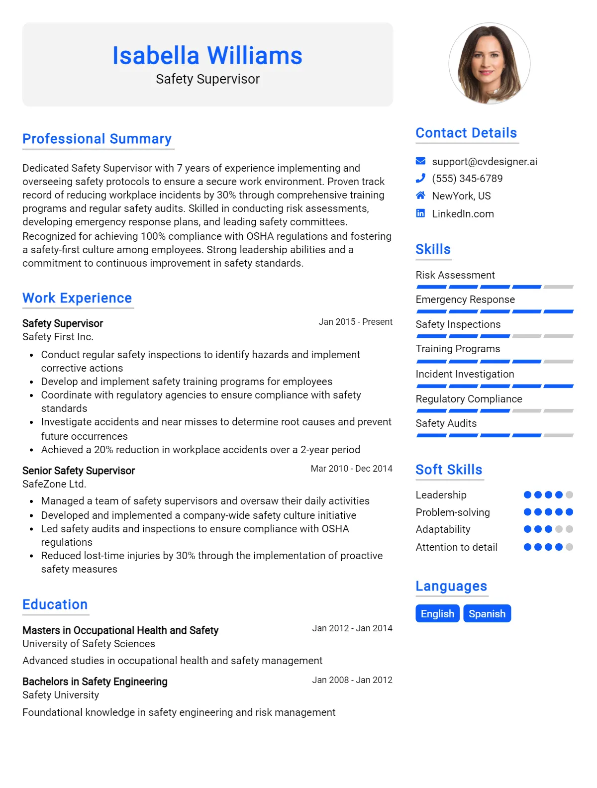 Safety Supervisor CV Example For 2024: Free Downloadable Templates ...