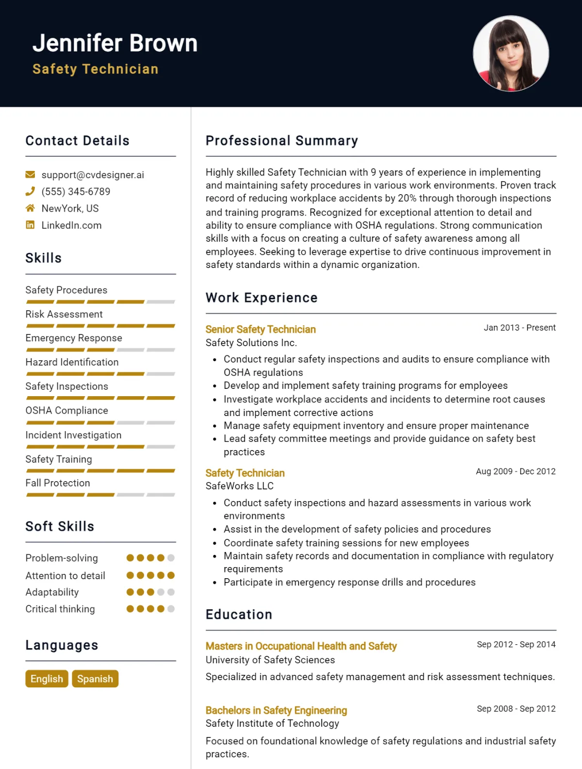 Safety Technician CV Example