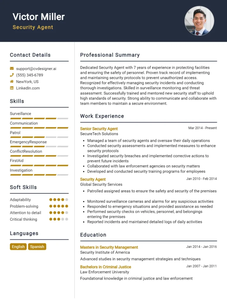 Security Agent CV Example