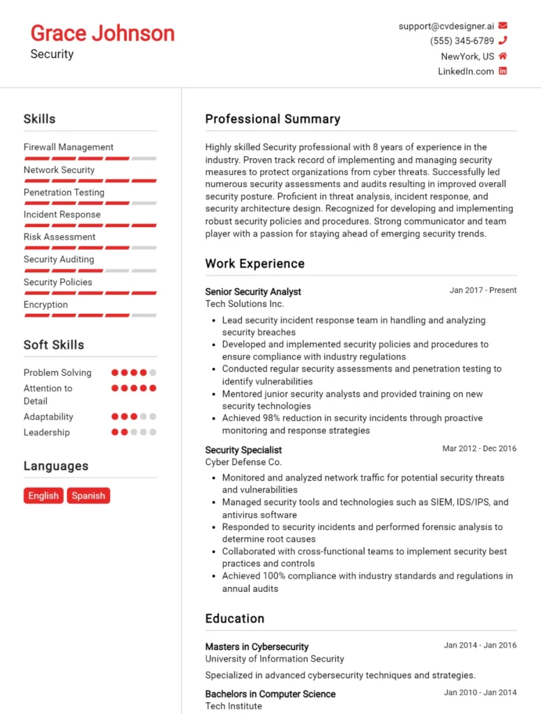 Security CV Example