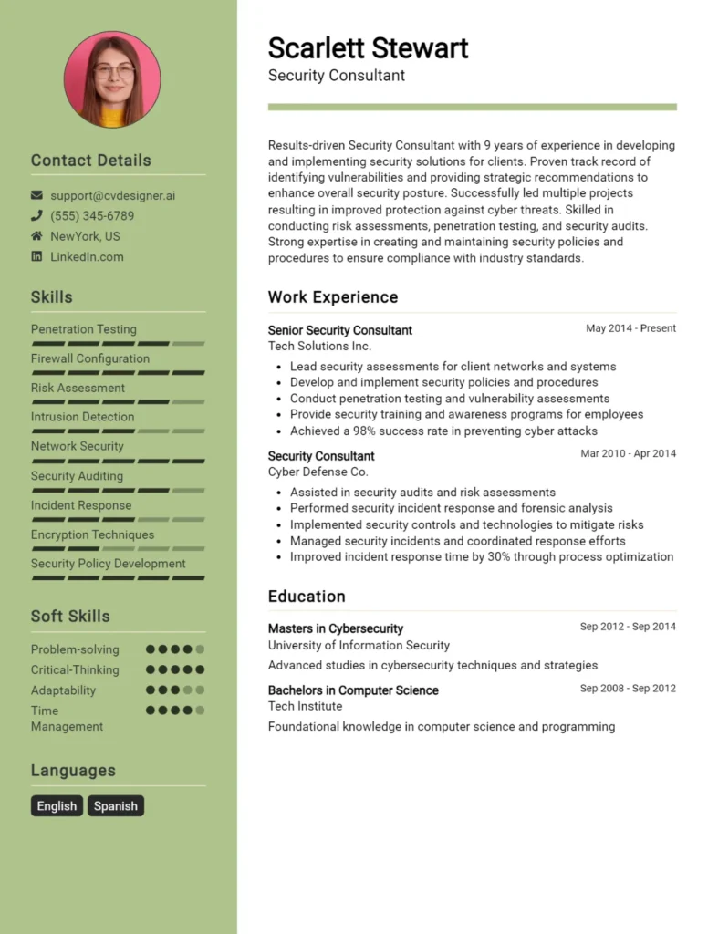 Security Consultant CV Example