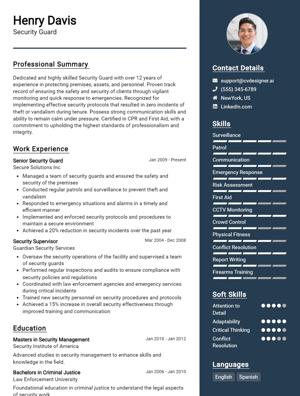 Security Guard CV Example