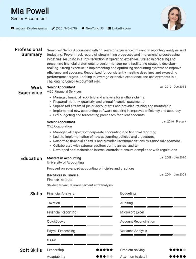 9 Senior Accountant CV Examples And Free Templates For 2025