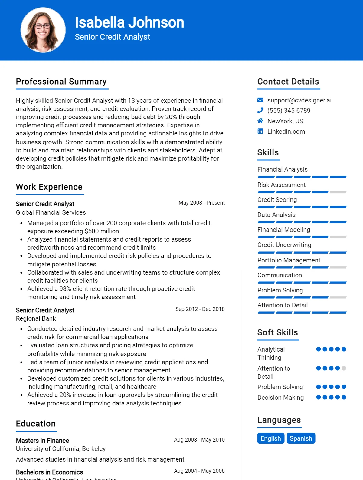 Senior Credit Analyst CV Example