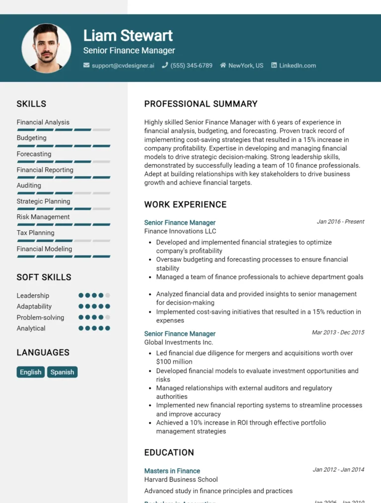 18 Senior Finance Manager CV Examples And Templates For 2025