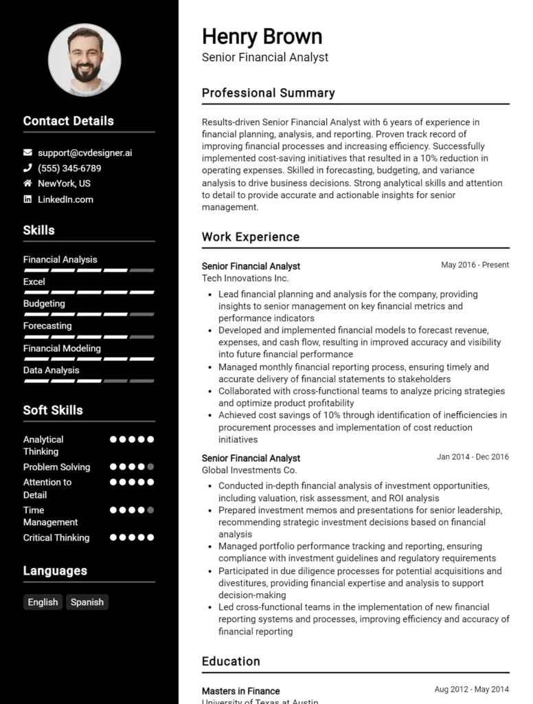 Senior Financial Analyst CV Example