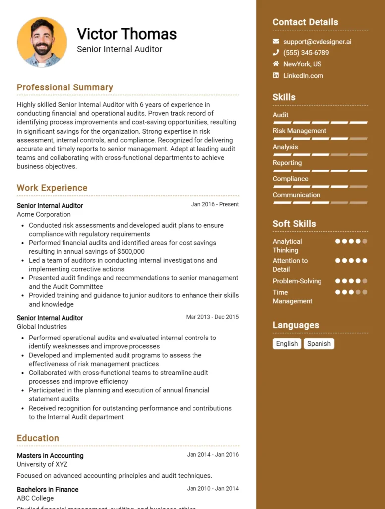 Senior Internal Auditor CV Example