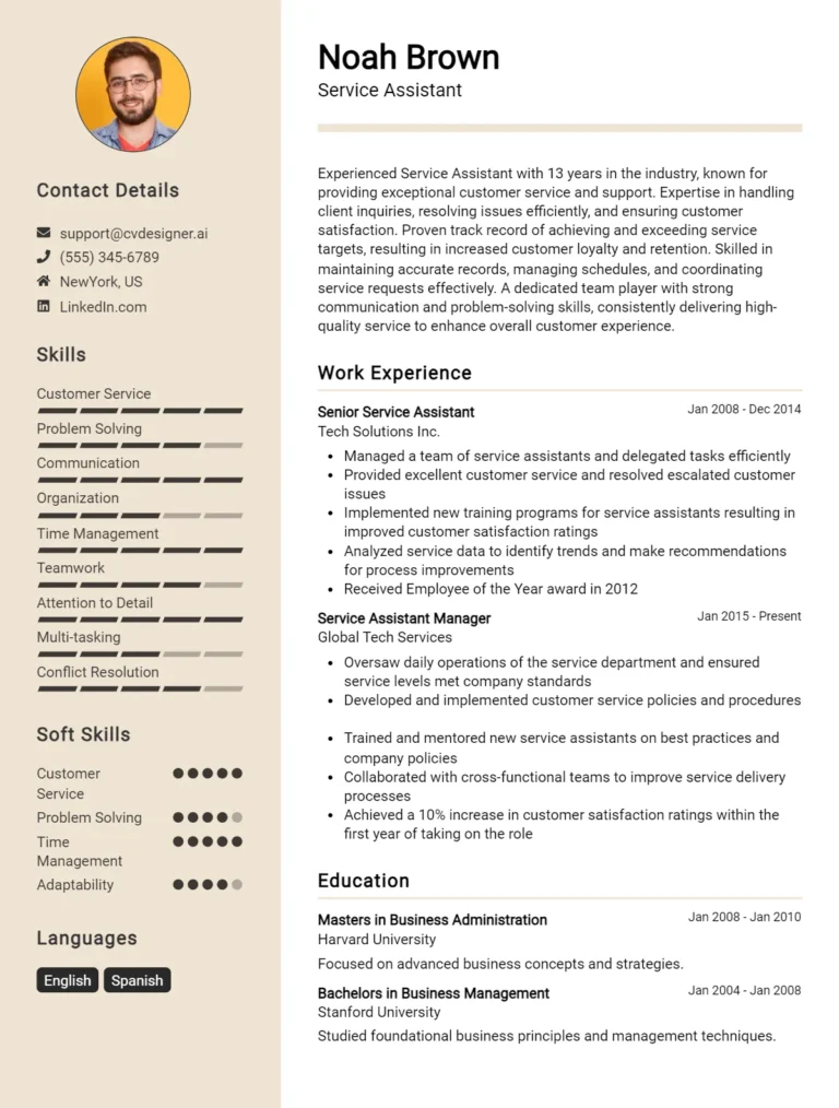 Service Assistant CV Example For 2025: How to Create a Professional CV