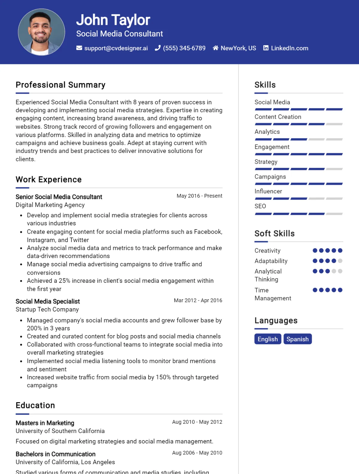 Social Media Consultant CV Example