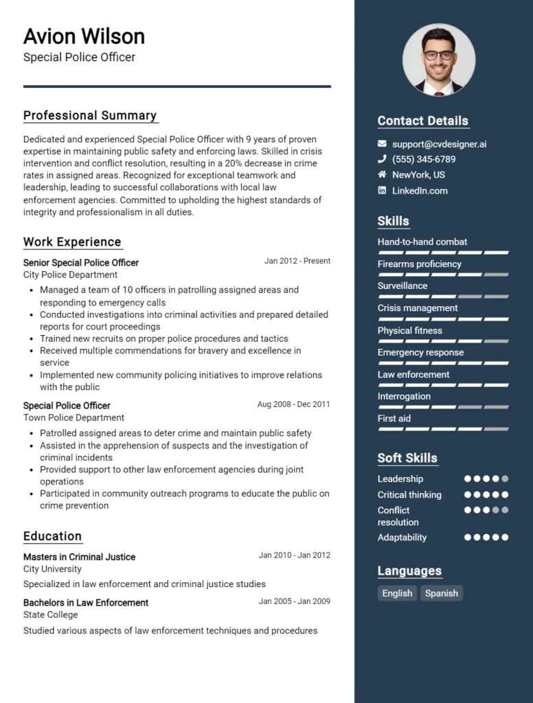 Special Police Officer CV Example