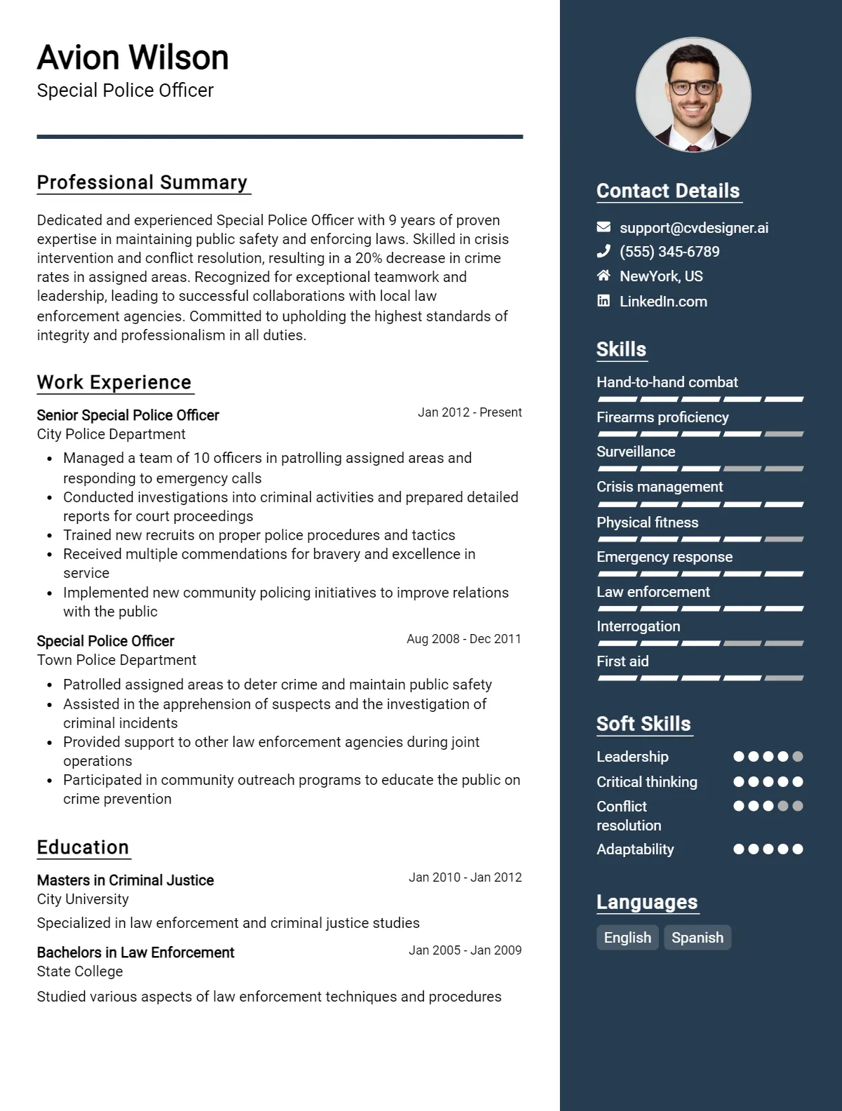 Special Police Officer CV Example For 2024: Ultimate Guide - CVDesigner.ai