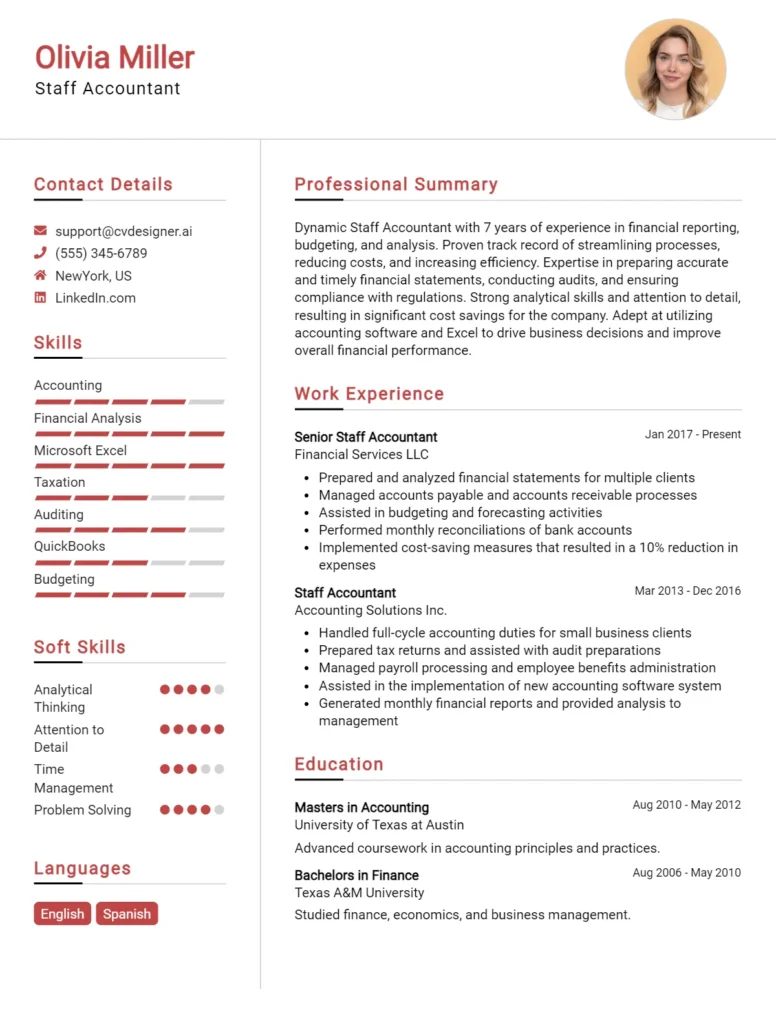 Staff Accountant CV Example