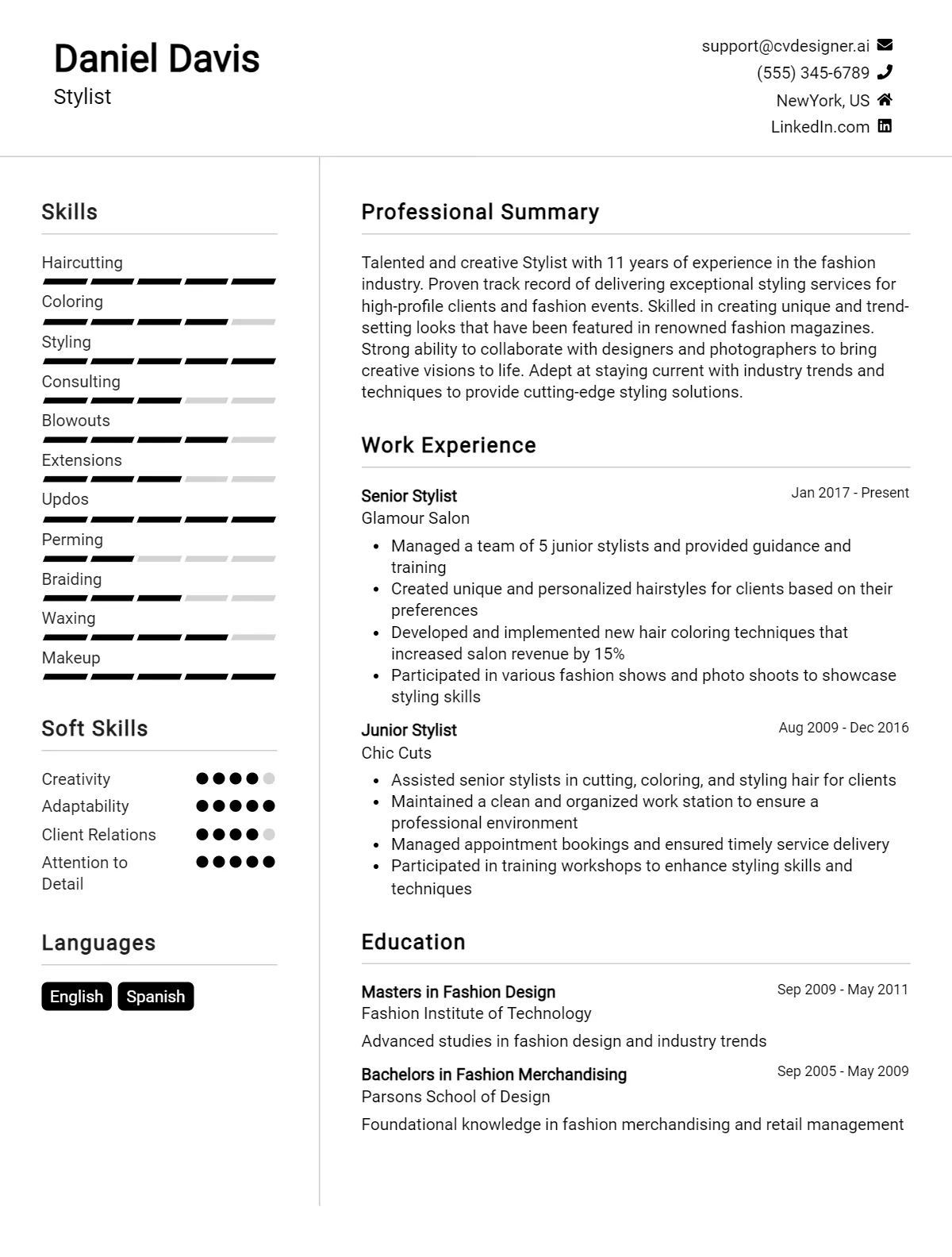 Stylist CV Example For 2024: Best Formatting Tips - CVDesigner.ai